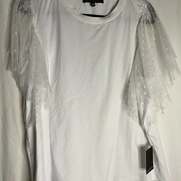 NWT Eloquii white stretch t-shirt with lace flutter sleeves, size 2x 18-… - Picture 8 of 16
